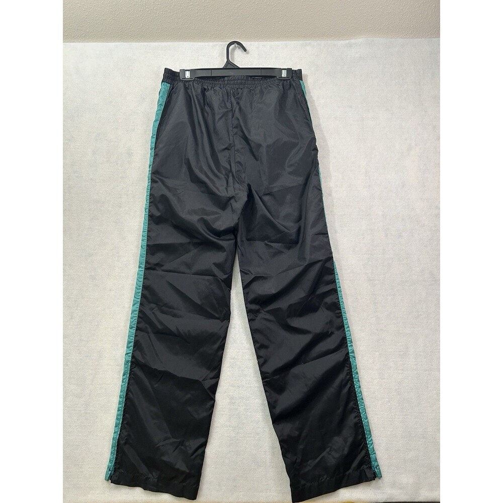 Vintage Prince Nylon Track Pants Mens M Black Teal Side Stripe Windbreaker 90s - Picture 3 of 7